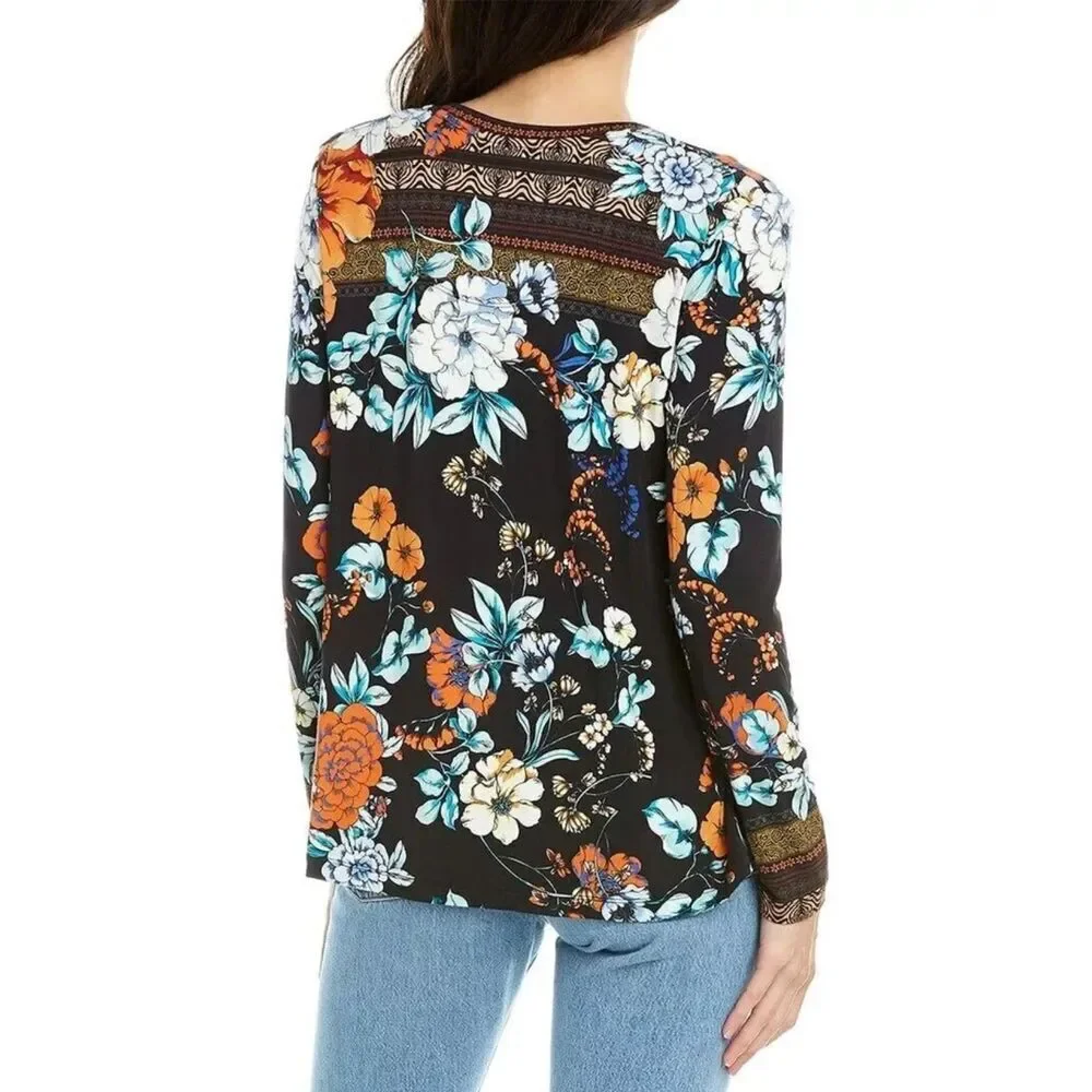 JOHNNY WAS Golden Spring Favorite Long Slv V-neck Swing Tee Bamboo Top - Picture 3 of 11